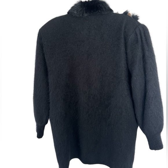 Vintage Cache Black Angora Sweater Cardigan L Fur Collar Shoulder Pads - Picture 6 of 6